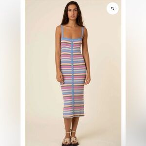 H15 FRNCH -‎ Tania Midi Striped Multicolor Sleeveless Dress